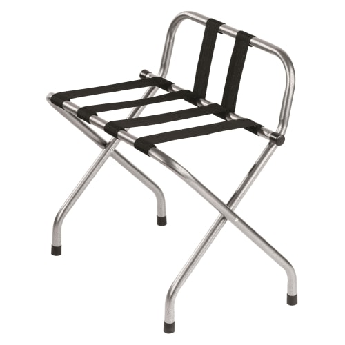 High Back Metal Luggage Rack with Backrest, Hammertone Finish with Black Straps